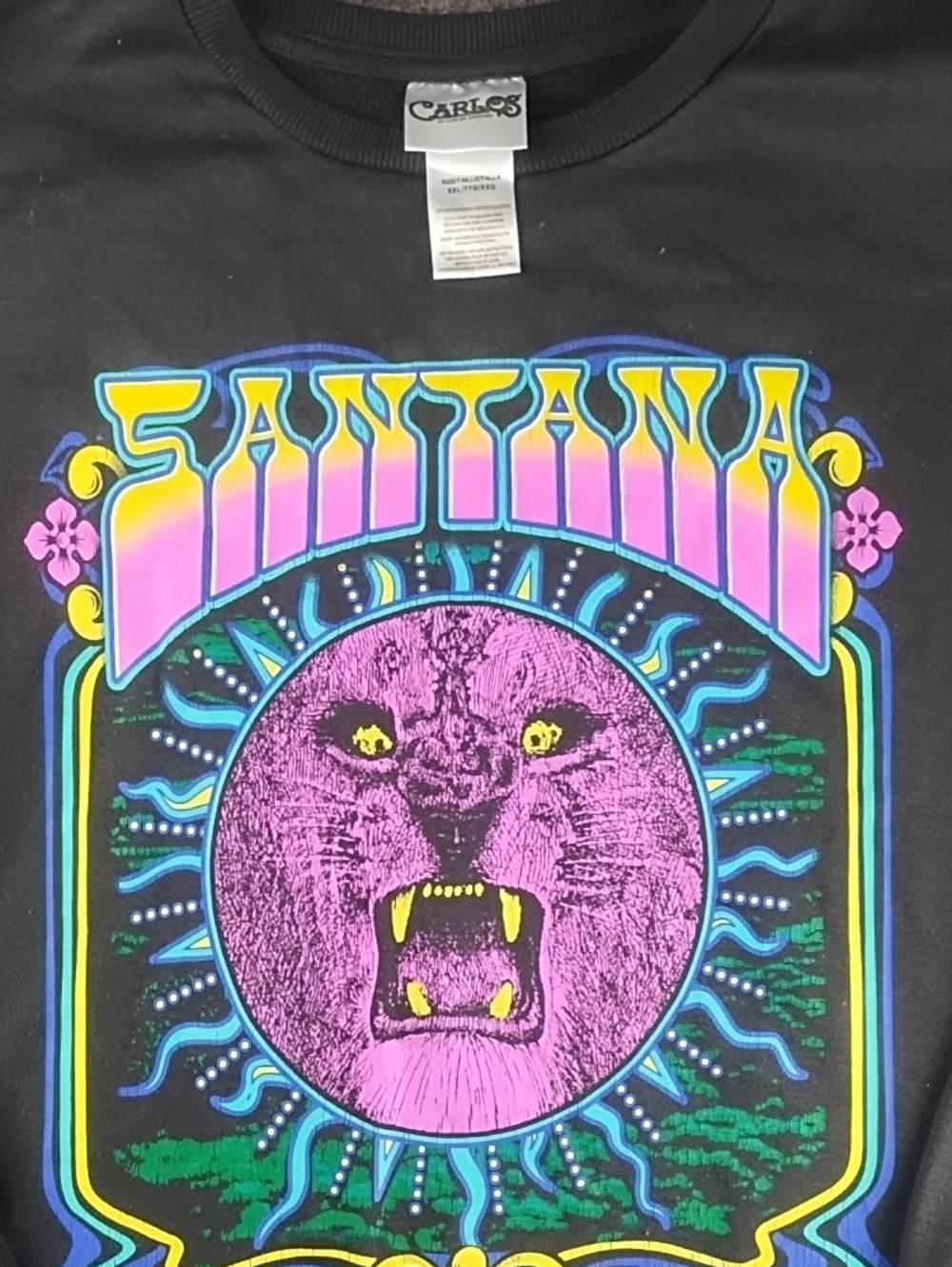 Carlos by Carlos Santana Black Tee with Pink & Yellow Lion Graphic